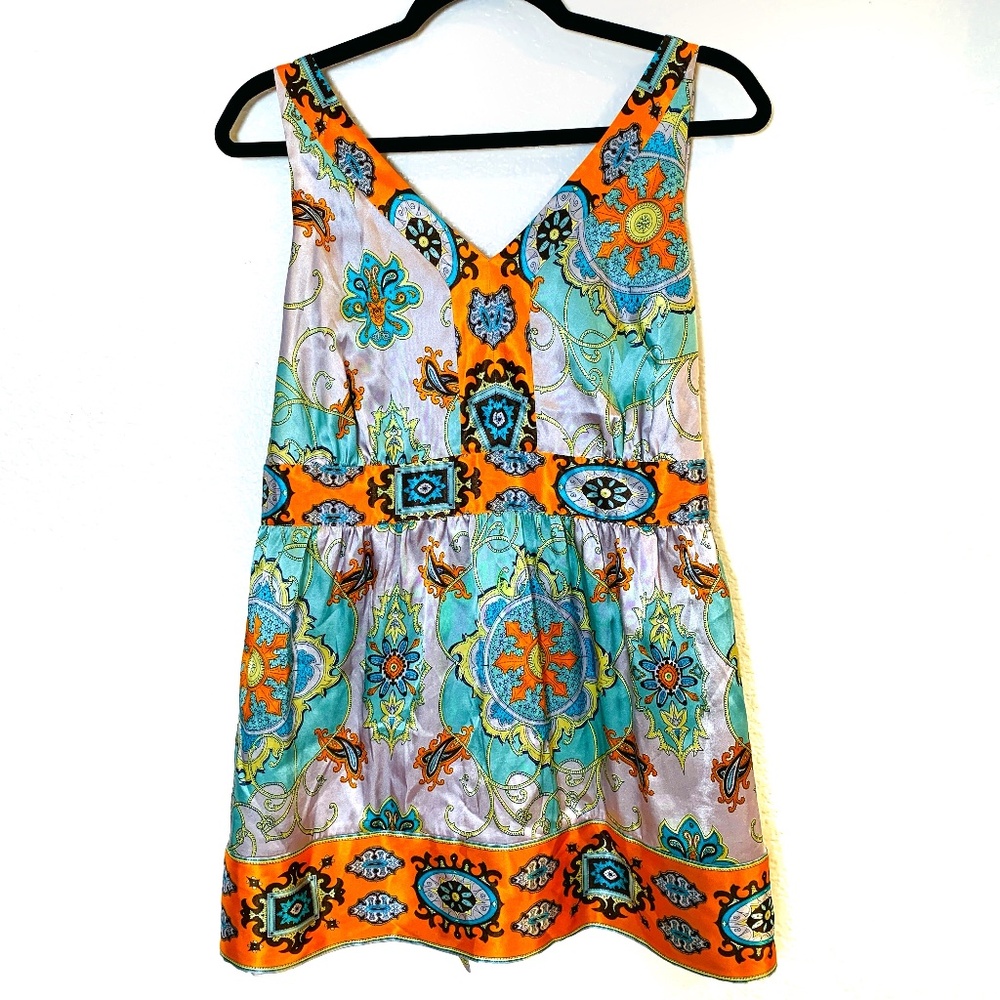 Babydoll Satin Top 18W 90's Y2K Blue Orange Gray Tank Top Vintage Side Zipper